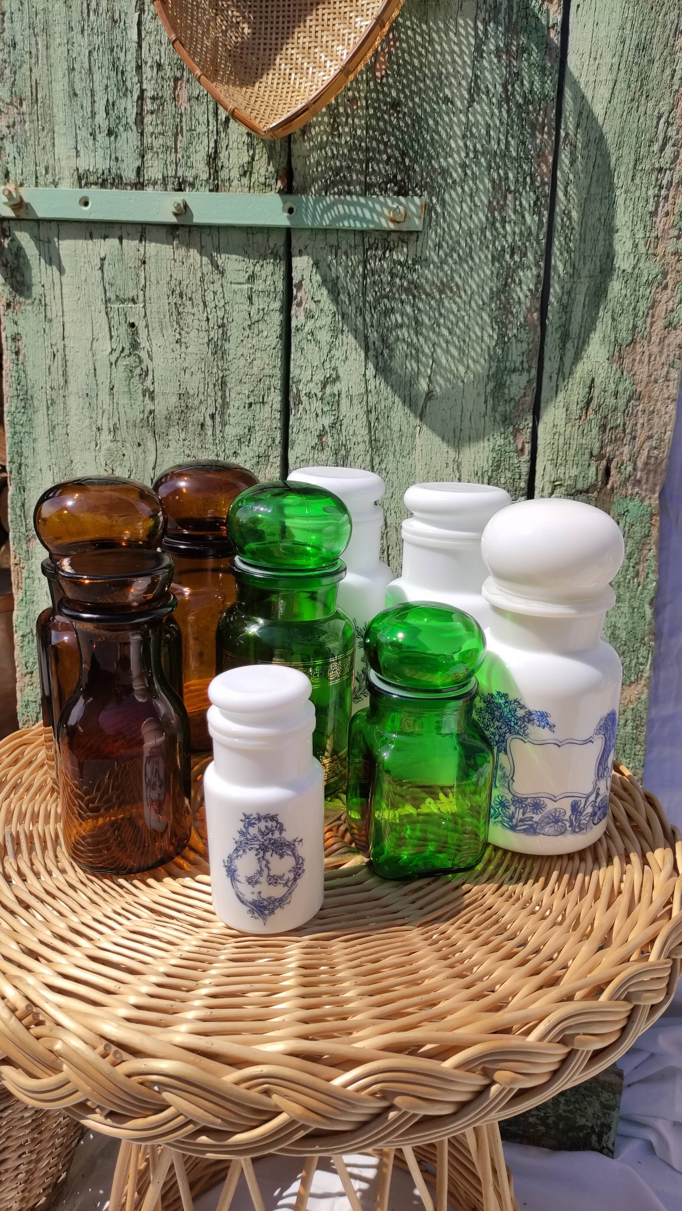 Trio de bocaux vintages style pots apothicaire