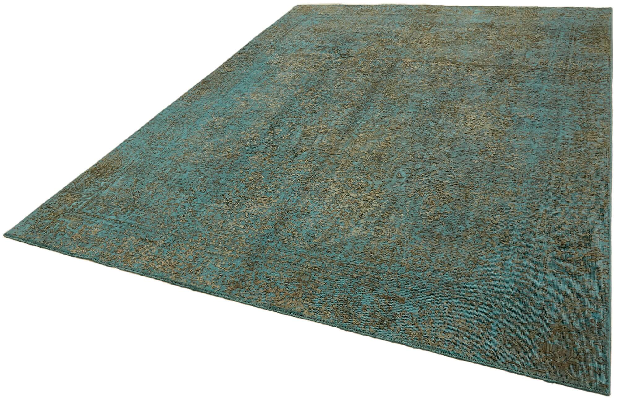 1970s 232 cm x 319 cm turquoise wool carpet