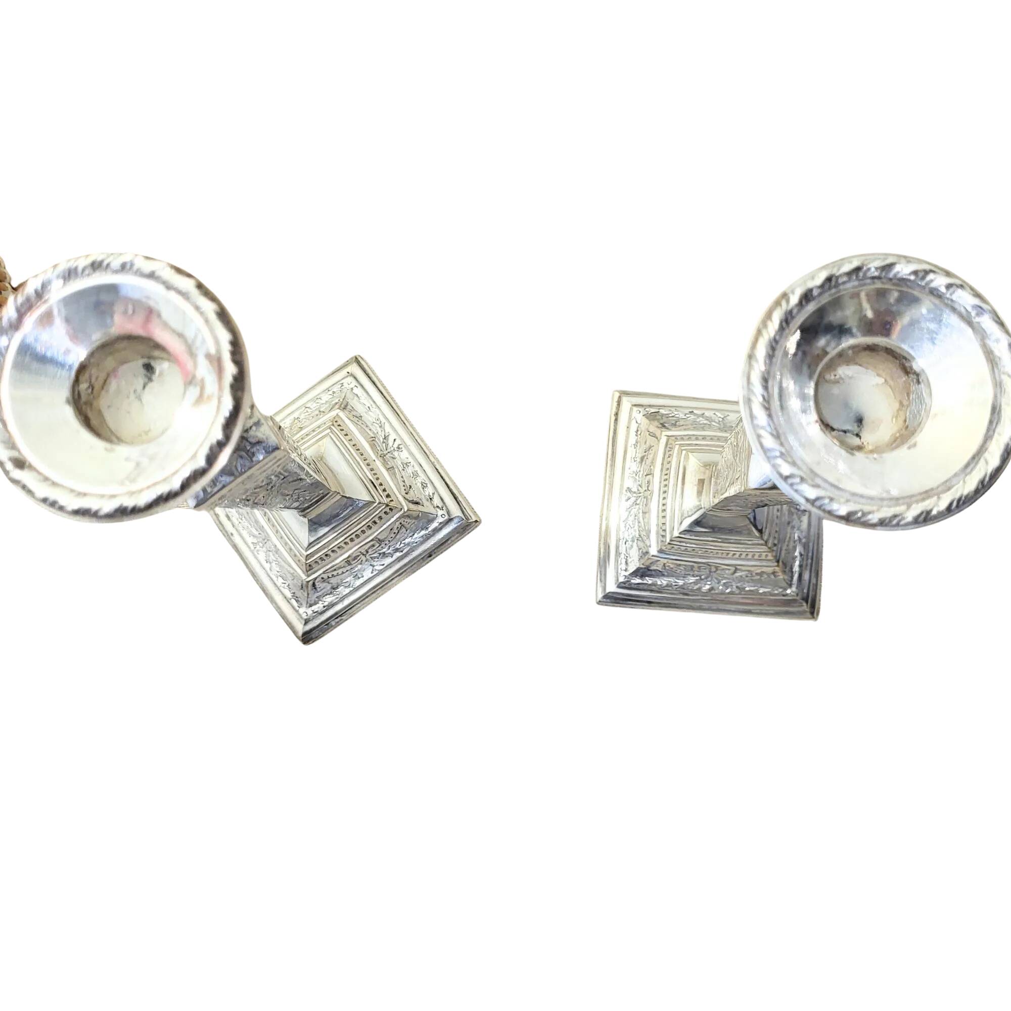 Pair of silver-plated candlesticks – Louis XVI decor – 19th century England