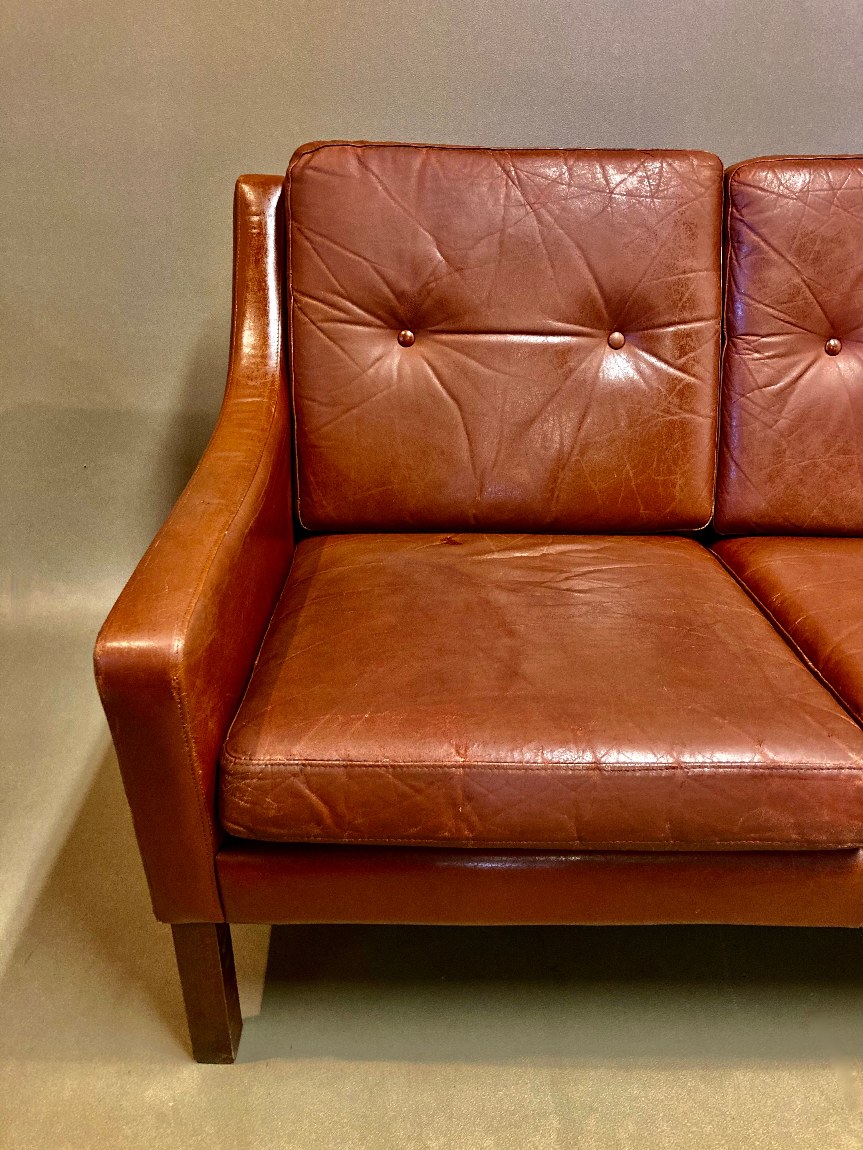 3-seater leather sofa Scandinavian design 1950.