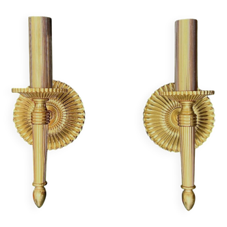 Paire d’appliques murales anciennes en laiton doré – style classique