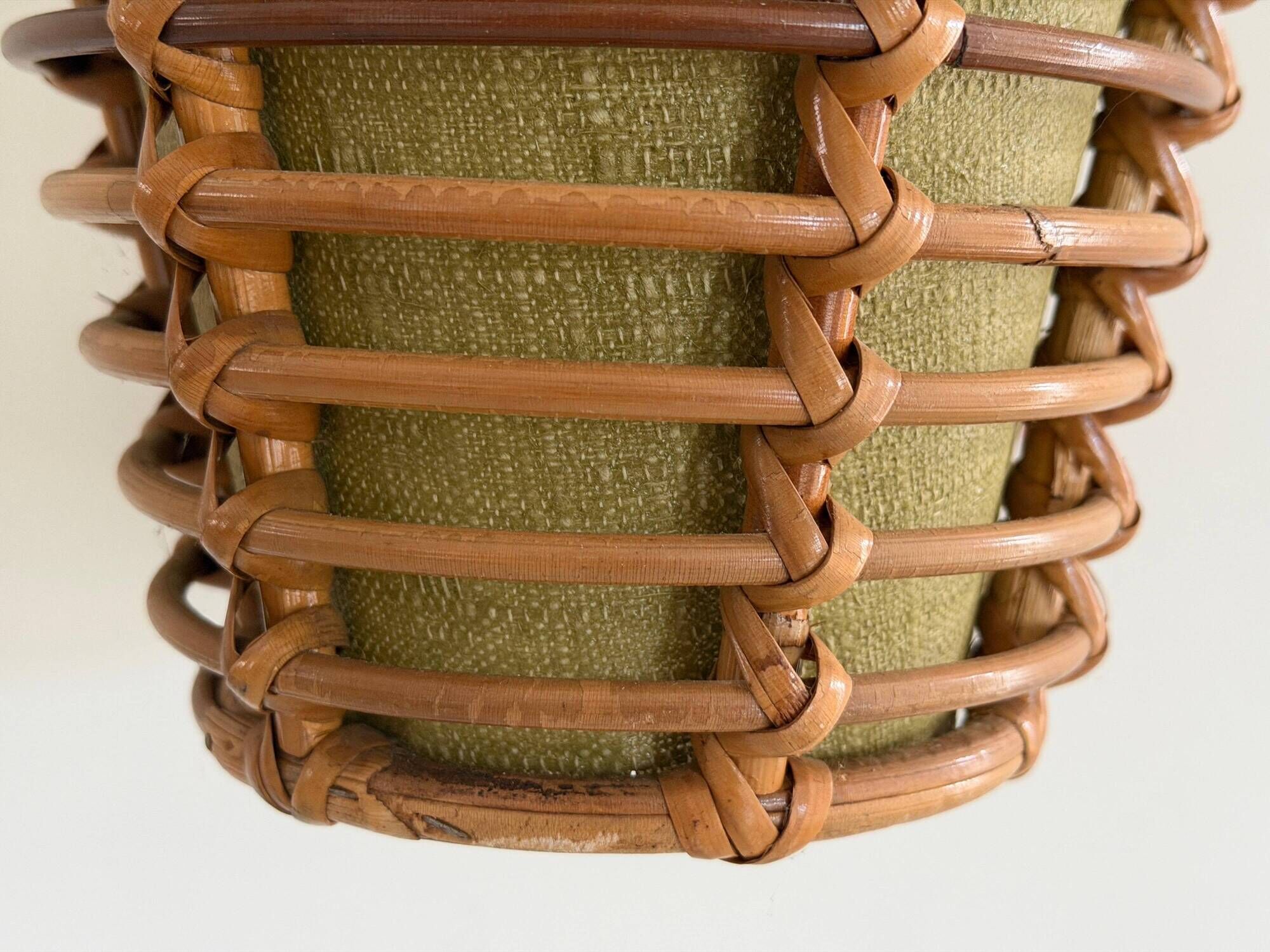 Unique wall lamp in bamboo and fabric, Lantern Design/One, Italy, 1960s
