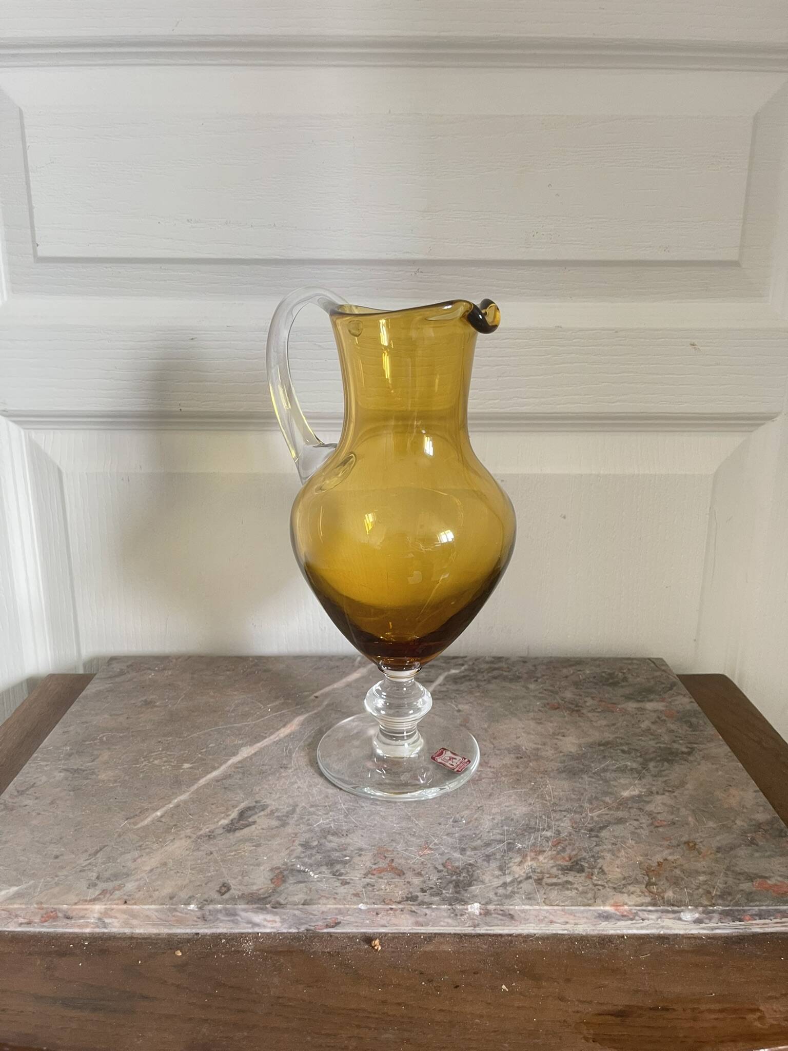 Vintage Bohemian Crystal Pitcher Jug Vcelnicka Orange Smoke