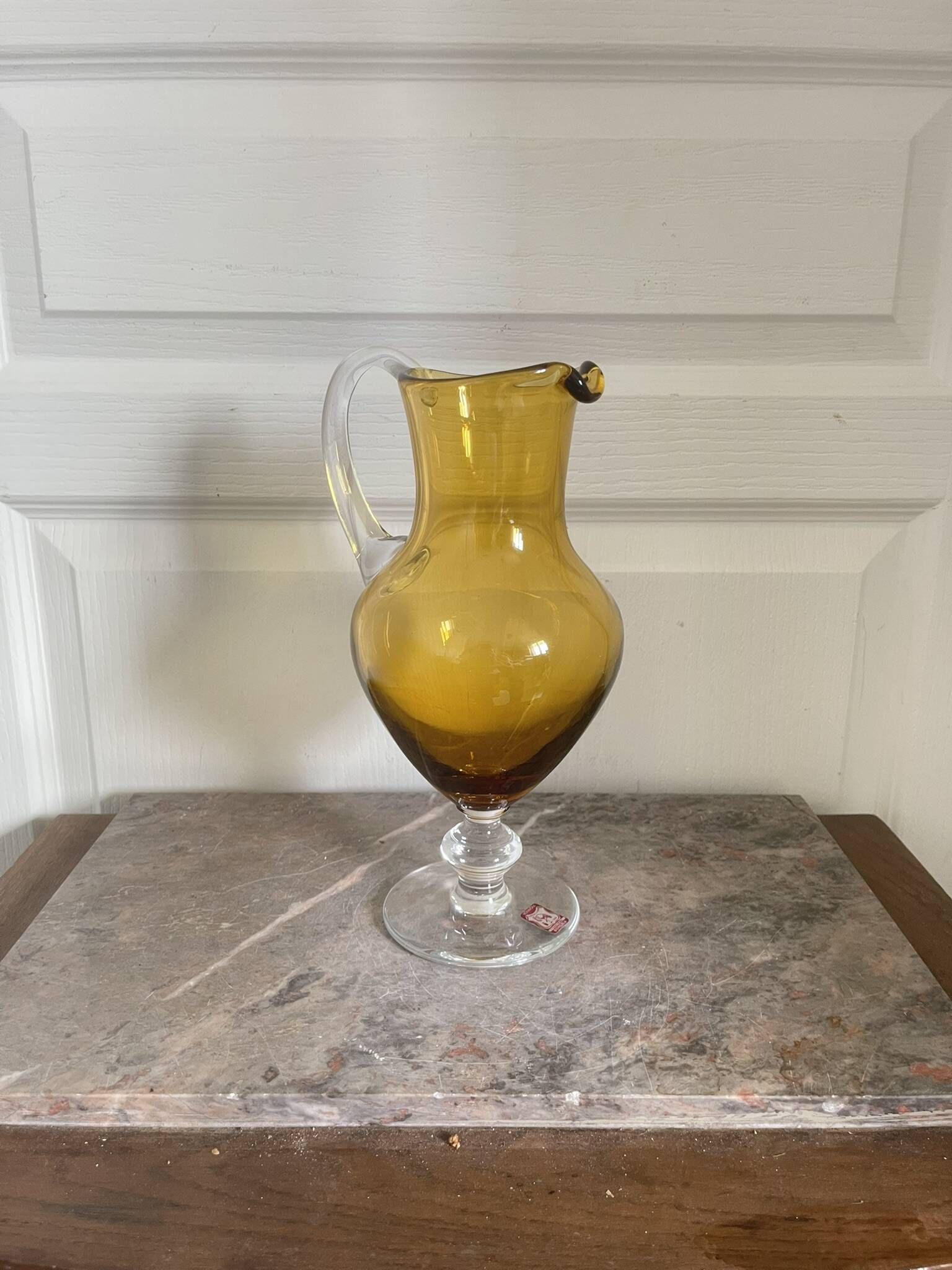 Vintage Bohemian Crystal Pitcher Jug Vcelnicka Orange Smoke
