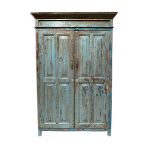 Armoire anglaise en teck laqué bleu