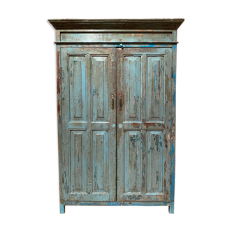 English wardrobe in blue lacquered teak