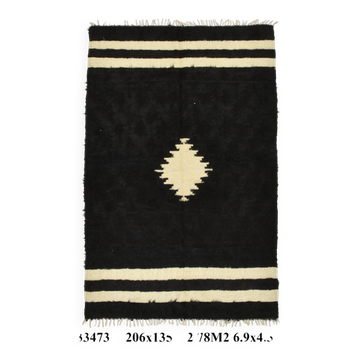 4x7 Art Decor Black Beige Turkish Kilim Rug, 135x206Cm