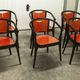 Table and 6 armchairs Baumann Diese, design Pagnon Pelhaître, Wenge color and red,