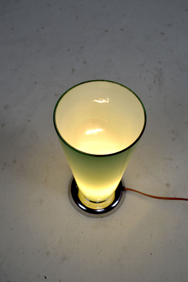 Lampe Art Deco en chrome et verre céladon, France, circa 1930