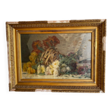 STILL LIFE BOUQUET OF DAHLIAS OIL PAINTING SIGNED MARIUS DALON EARLY 20TH CENTURY