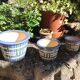 Suite of three cache pots in blue ceramic / vintage 70s-80s