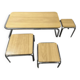 Ensemble de 4 tables de salon gigognes 70s métal et chêne massif