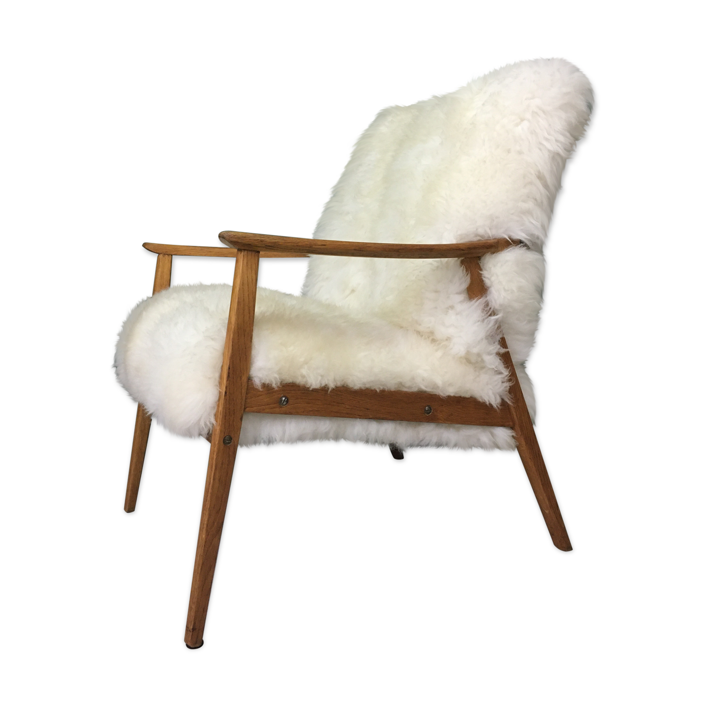 Vintage white sheepskin armchair