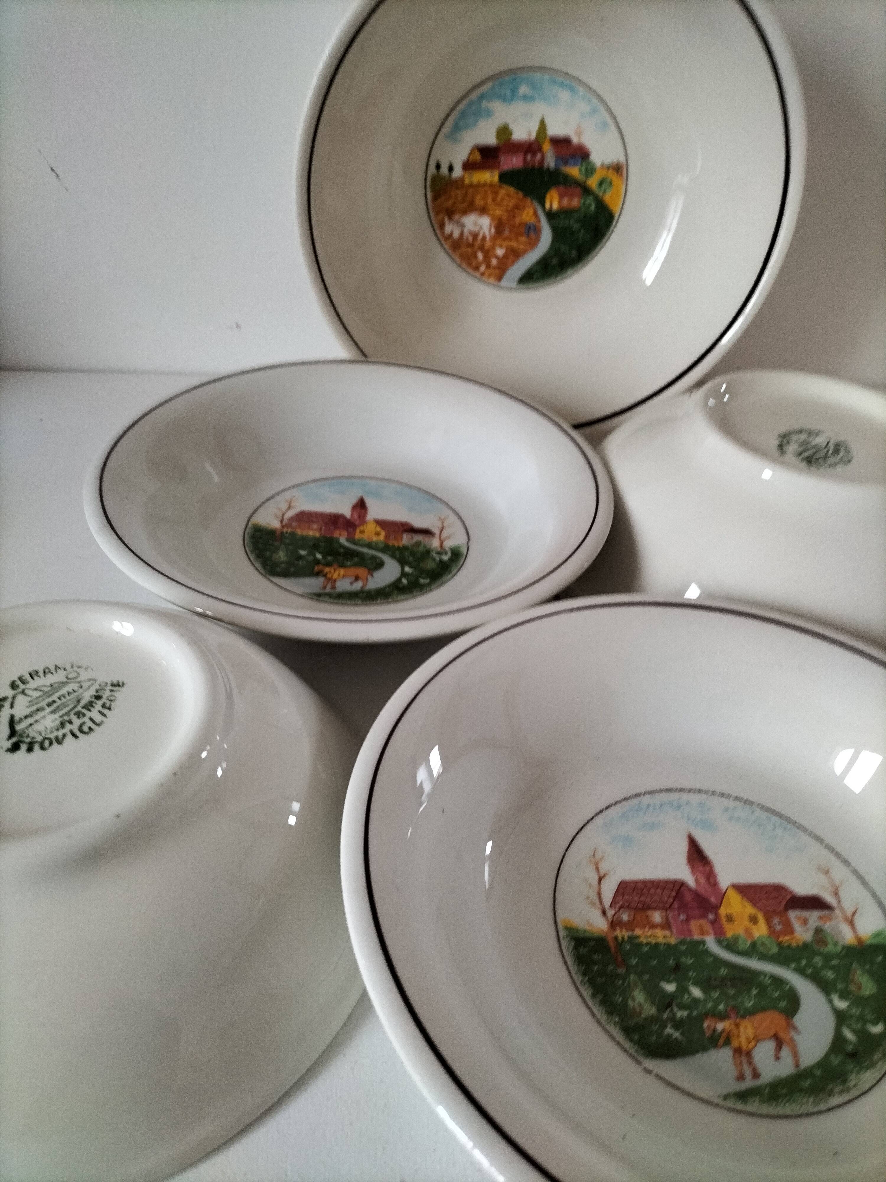 Set of 5 Italian ceramic dishes with country decor