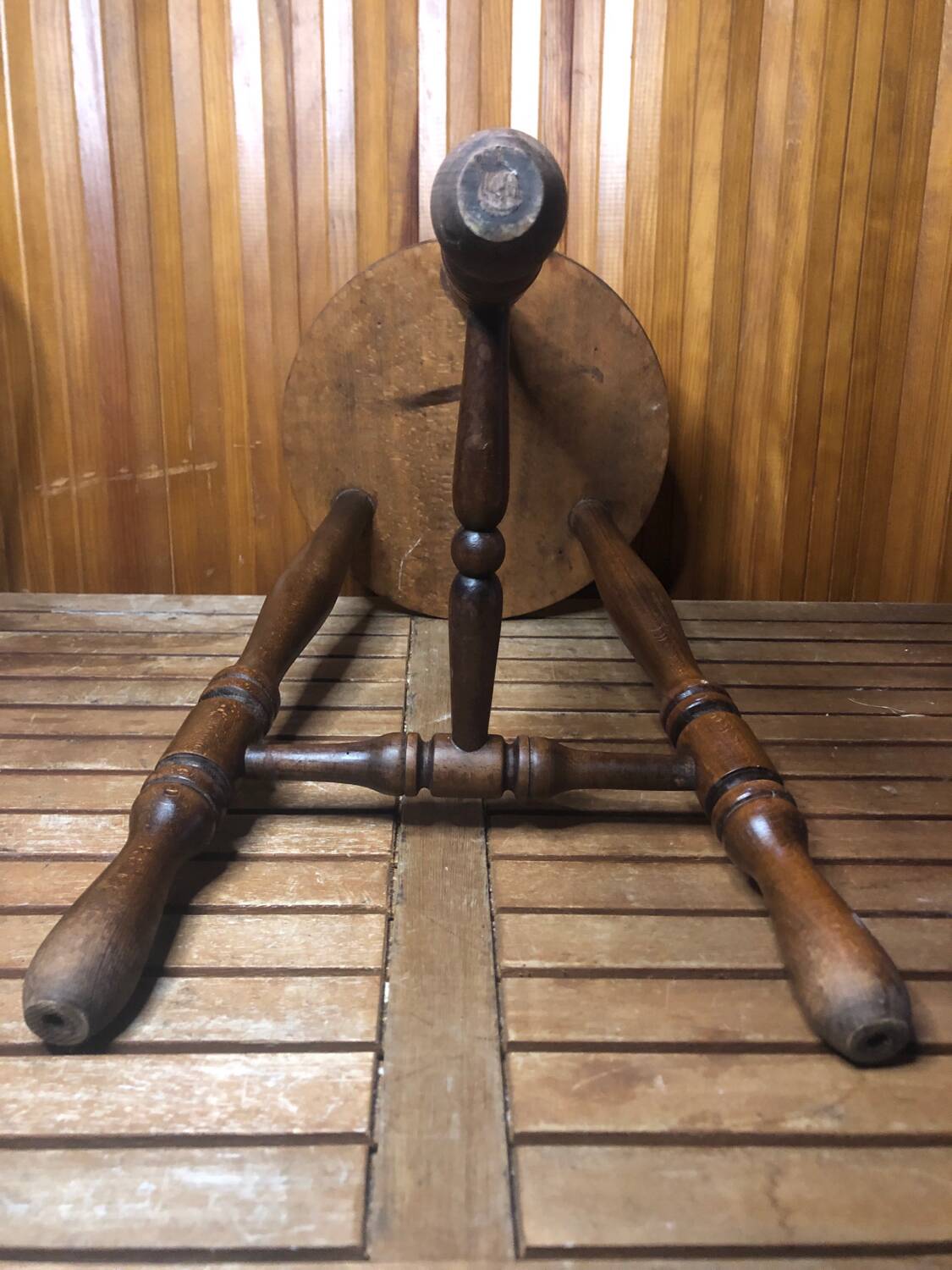 Charles dudouyt style tripod milking stool vintage wood #a582