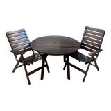 EMU garden furniture in dark wood - 2 folding armchairs and 1 table