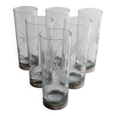 Lot of 6 drinking glasses - silver base, engraved wheat and floral decoration - Italy 1960s
