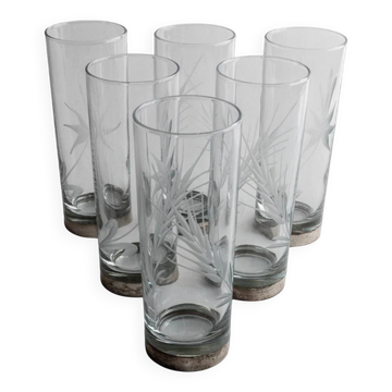 Lot of 6 drinking glasses - silver base, engraved wheat and floral decoration - Italy 1960s