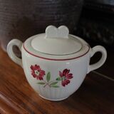 Jacques Lunéville ceramic sugar bowl with red flowers Art Deco