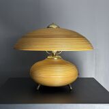 Pencil Reed Rattan Bamboo and Brass Mushroom Table Lamp, Italy, 1970s