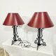 Paire Unique de Lampes de Table/Art Déco/Vintage – Bourgogne et Or/Années 1980