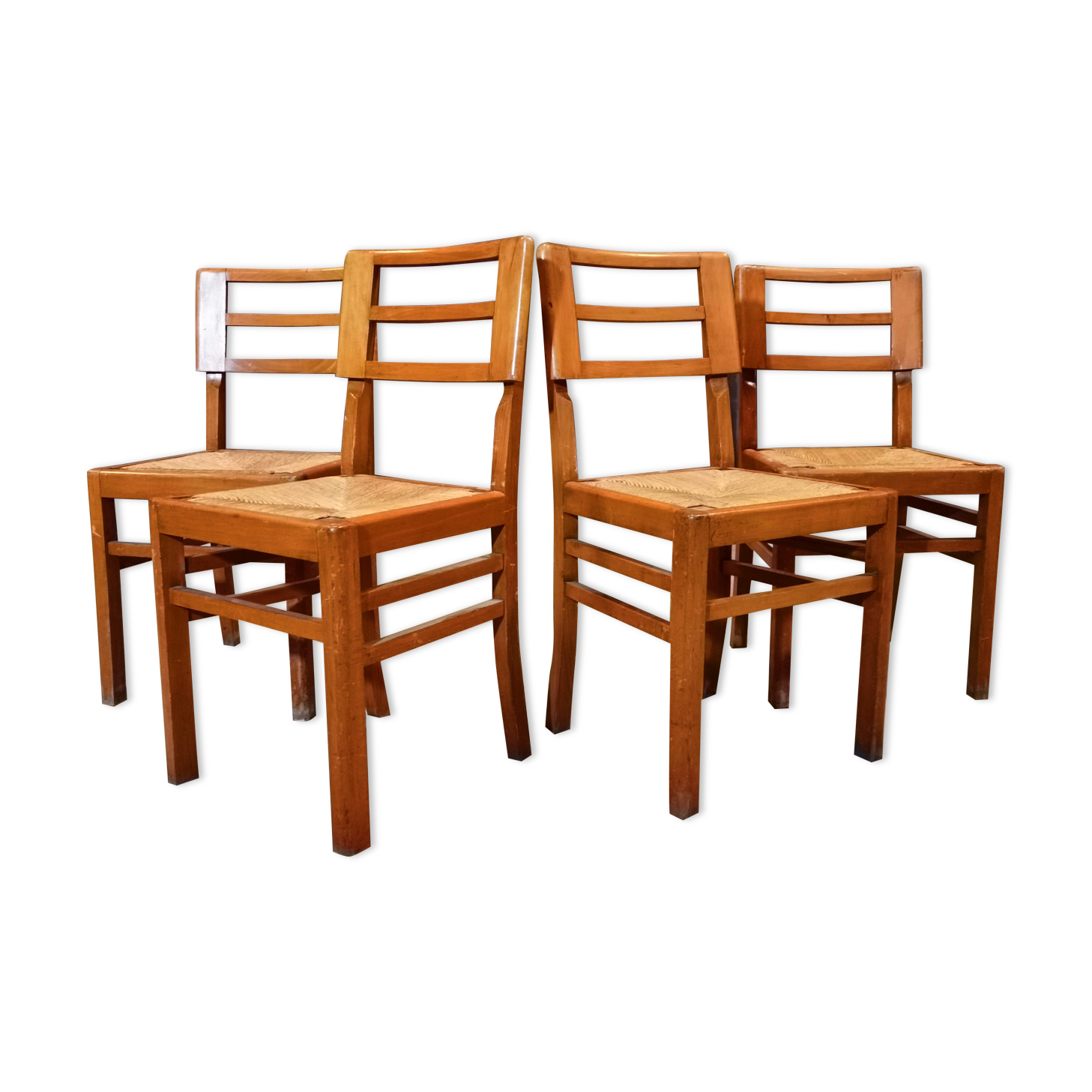 Set de 4 chaises paille de Pierre Cruège