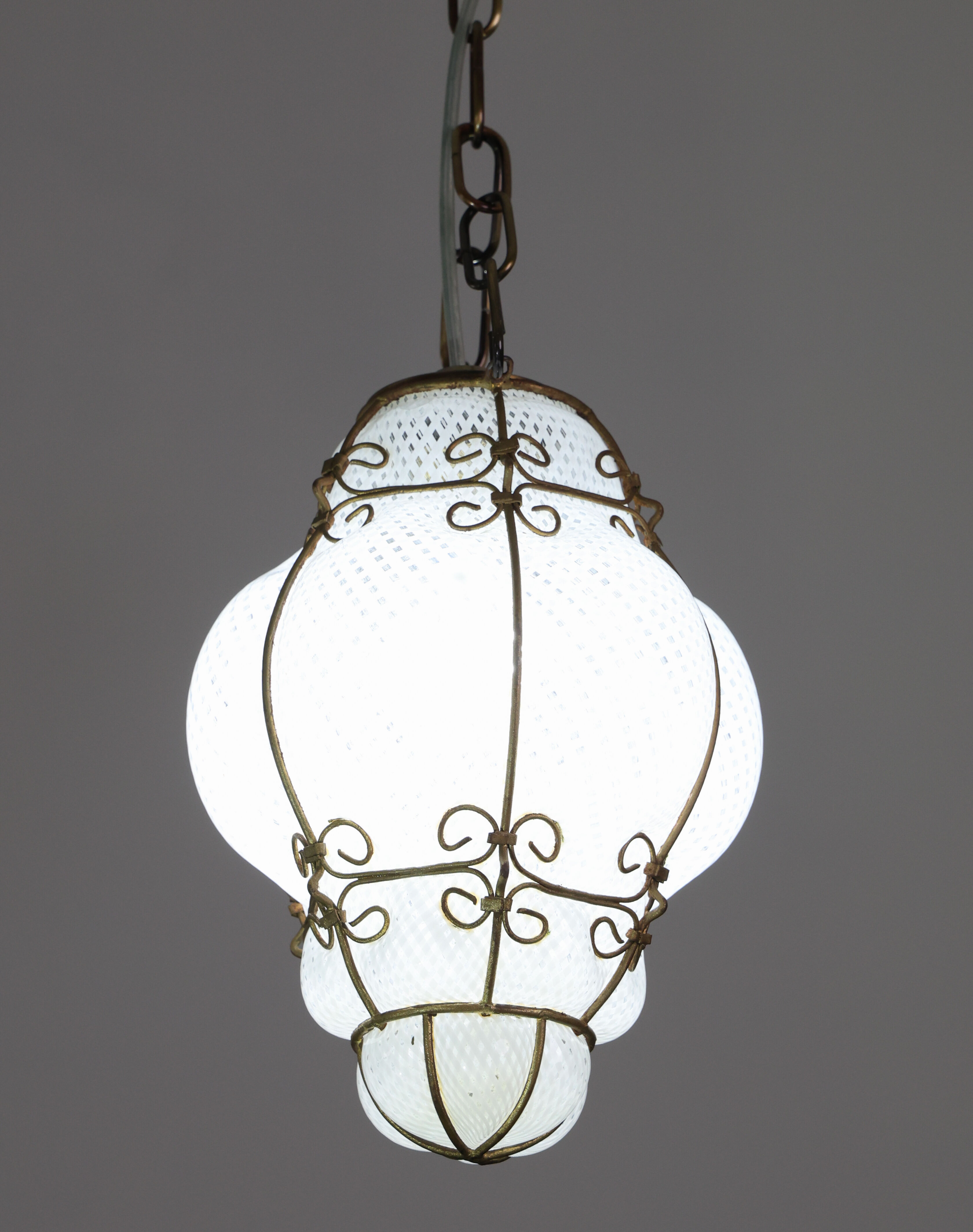 Venetian Lantern in Murano Reticello Glass, 1950s