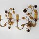 Pair of vintage wall lights with gold metal foliage flowers, 1960s