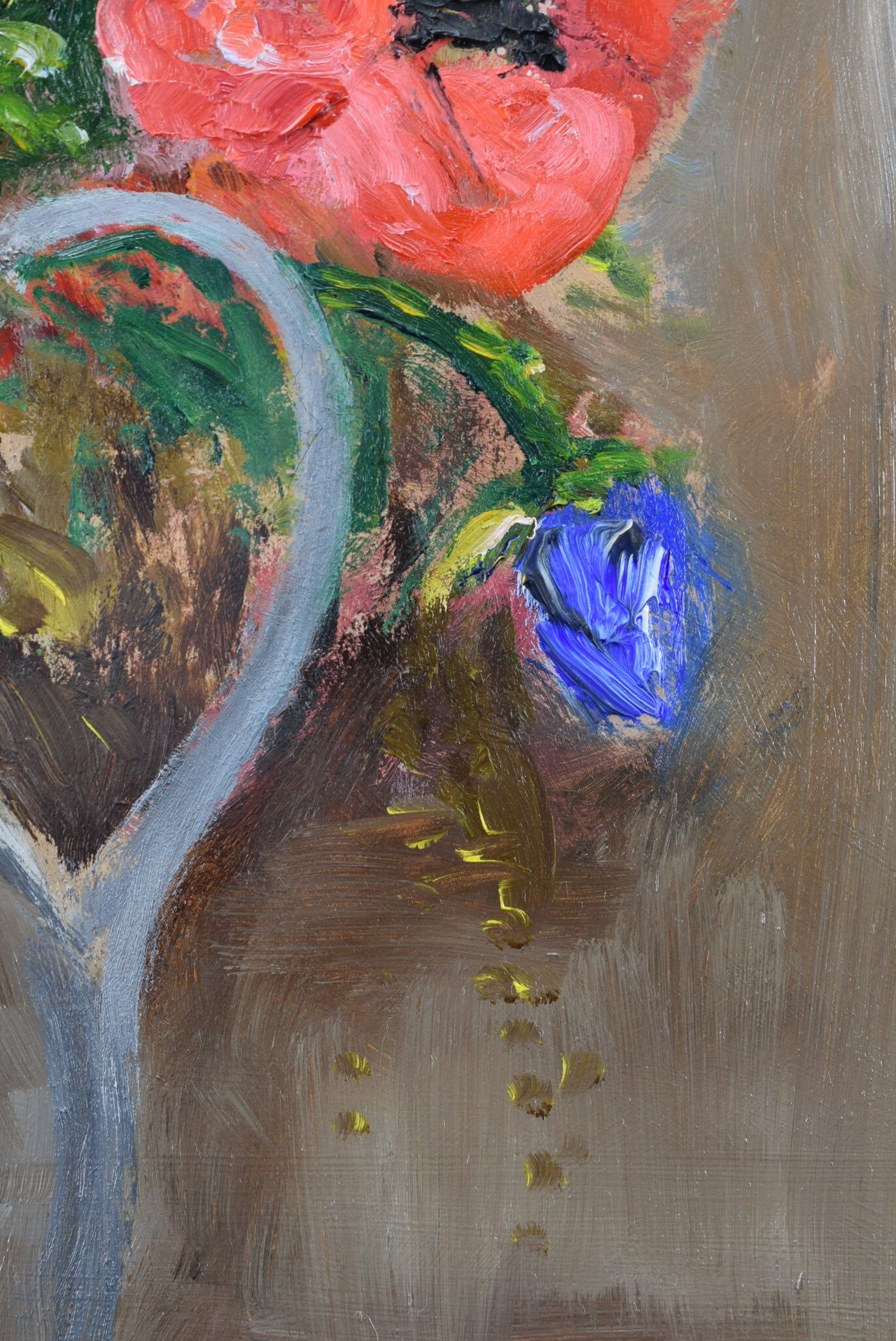 Oil on panel vintage painting Summer bouquet