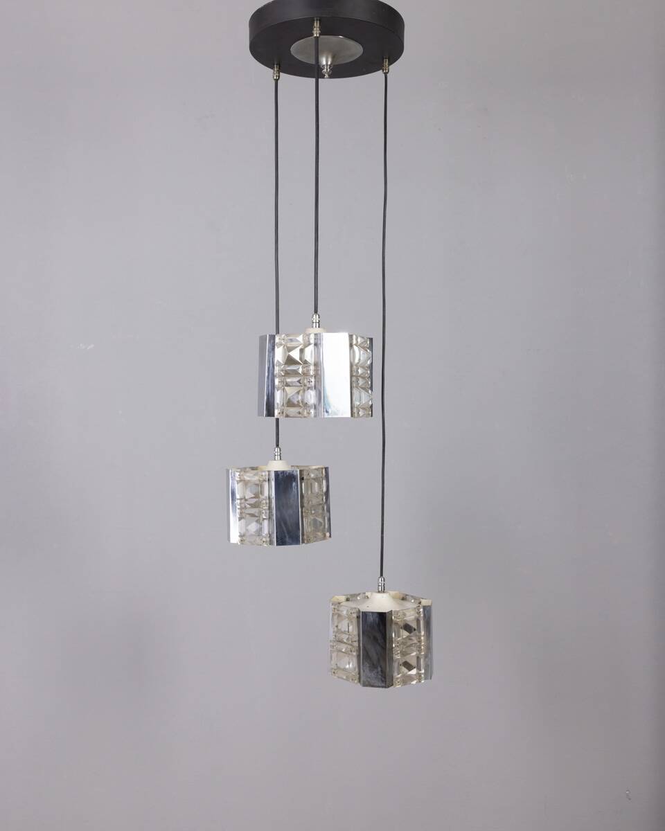 Vintage 1970s metal and crystal pendant lamp, kinkeldey design
