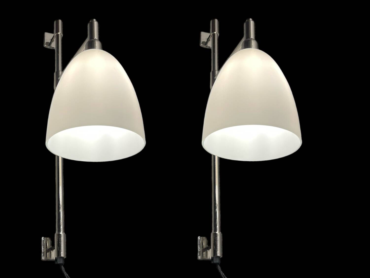 Large Opaline Glass Chrome Sconces Set of 2