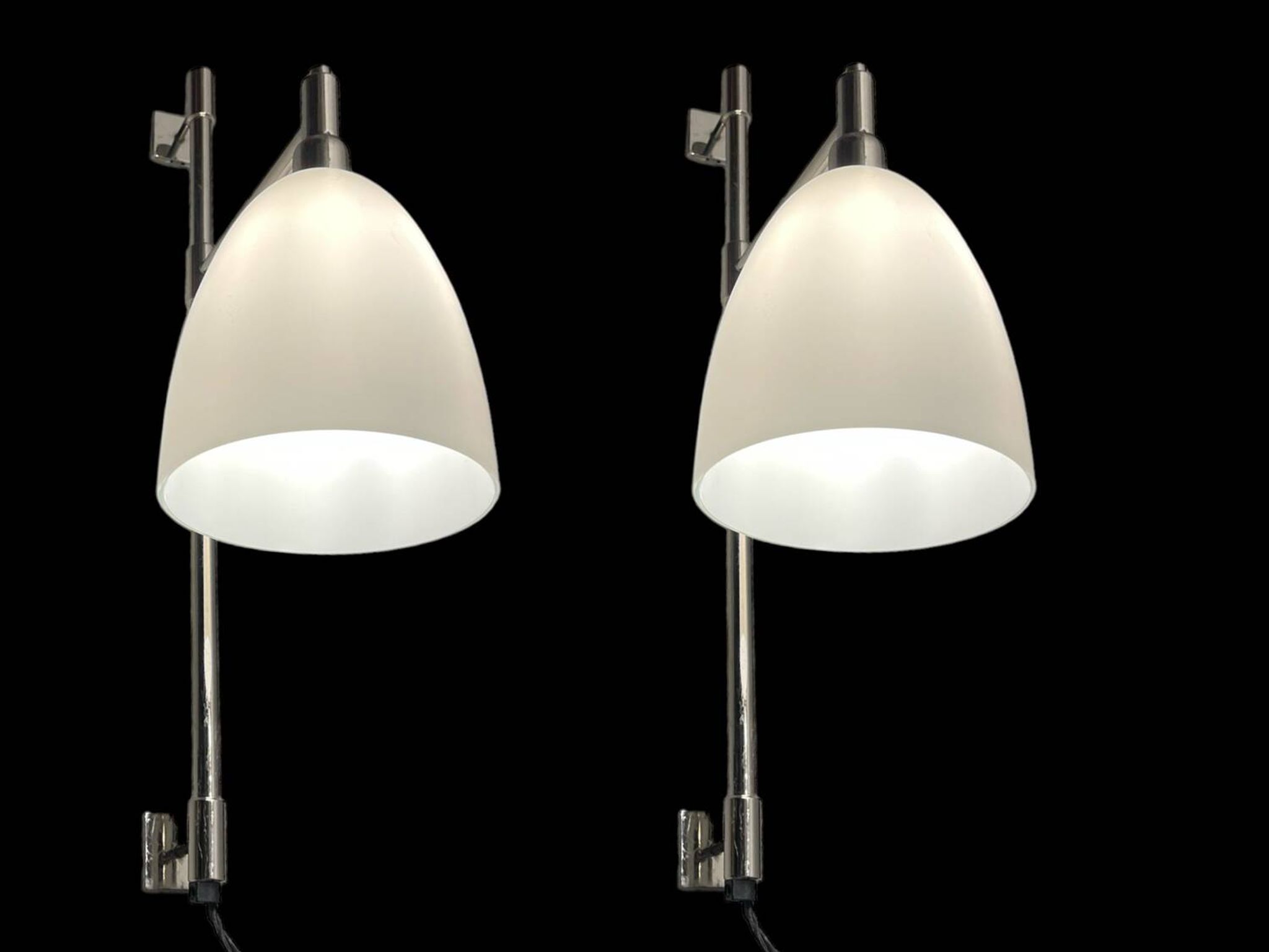 Large Opaline Glass Chrome Sconces Set of 2