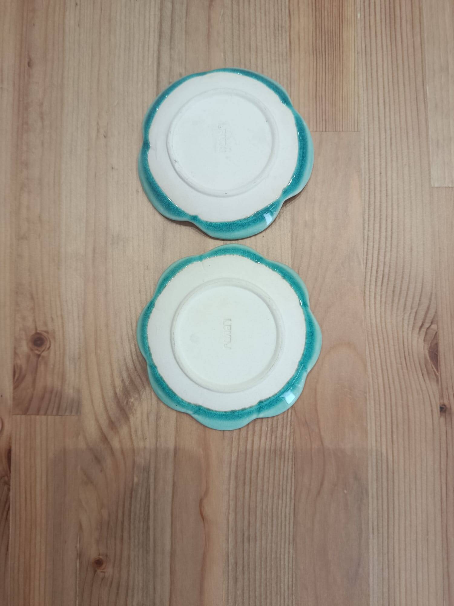 Pair of vintage turquoise flower bowls LBMDJ – 60s/70s