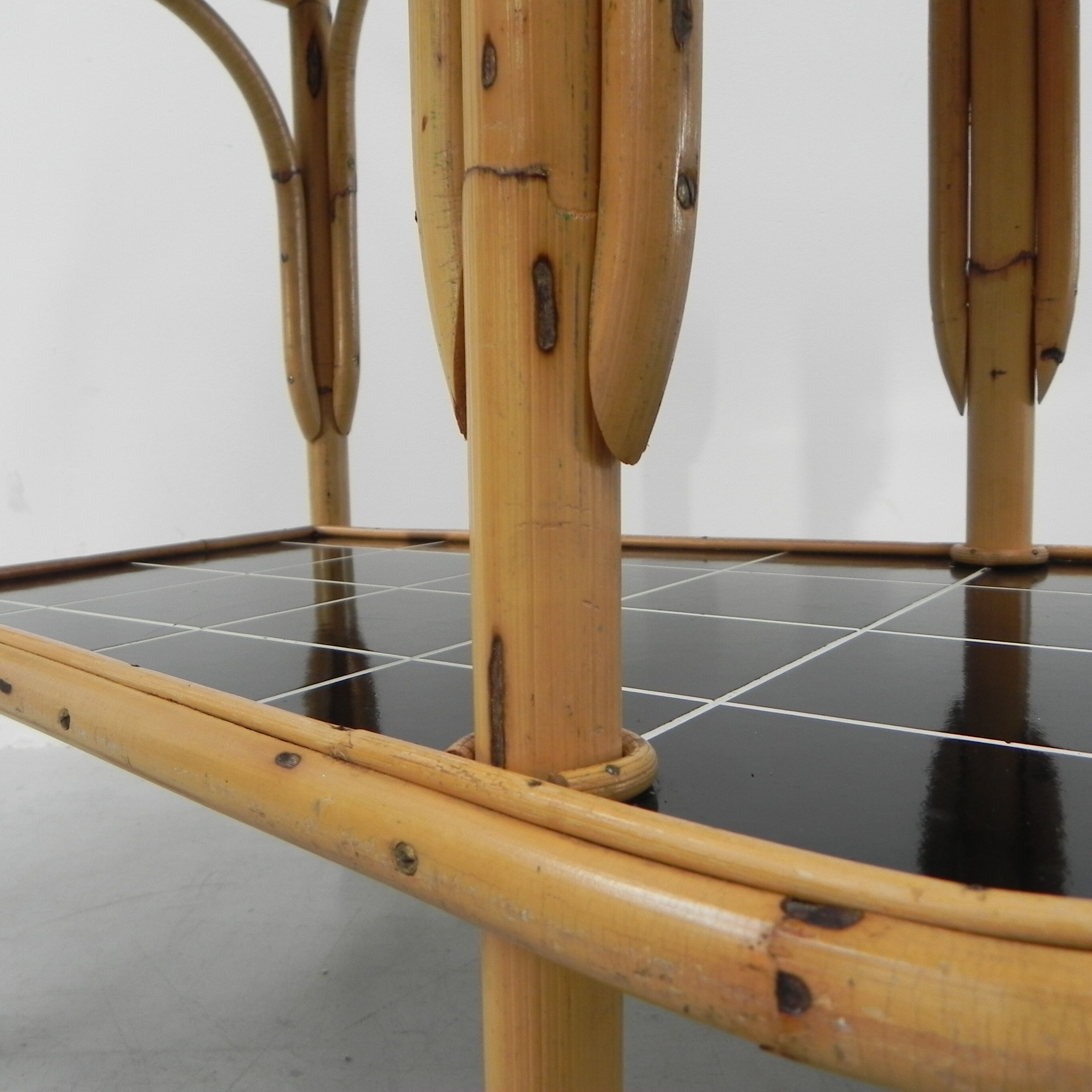 Bamboo serving trolley on castors