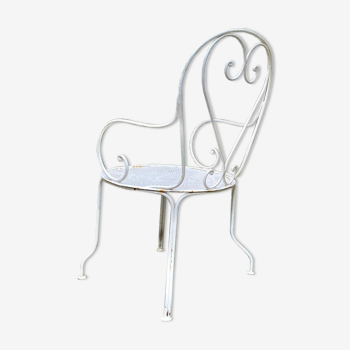 White wrought iron garden armchair