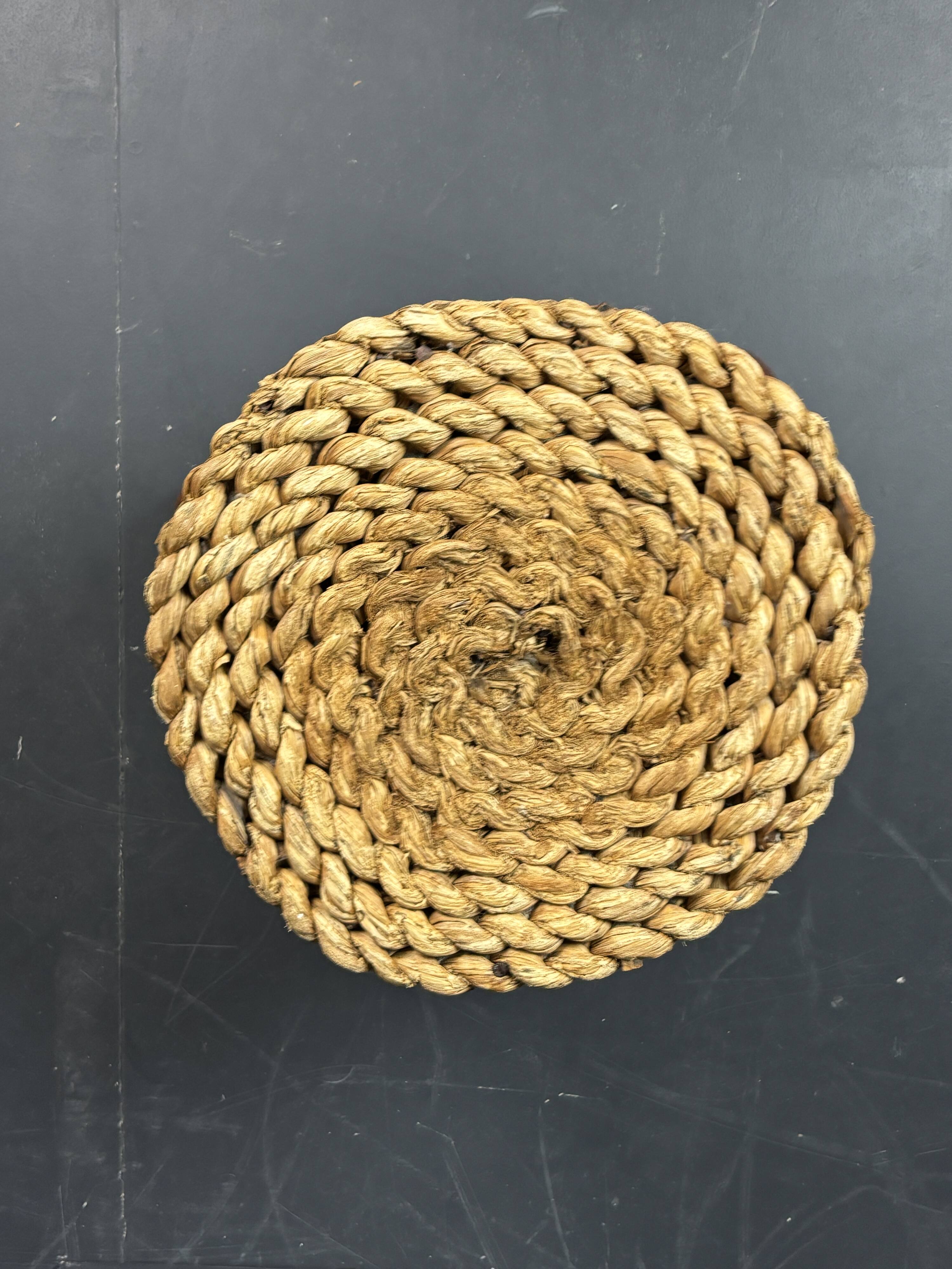 Midcentury French braided rope stool by Audoux & Minet, 1950s