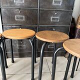 Series of 4 metal and wood school stools