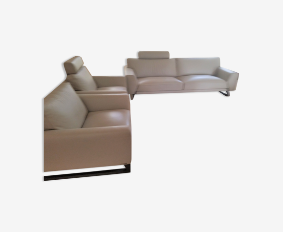 Salon cuir comprenant 1 canapé et 2 fauteuils Roche et Bobois modèle Apogée de Sacha Lakic