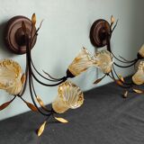 Pair of vintage Italian metal and blown glass wall lights