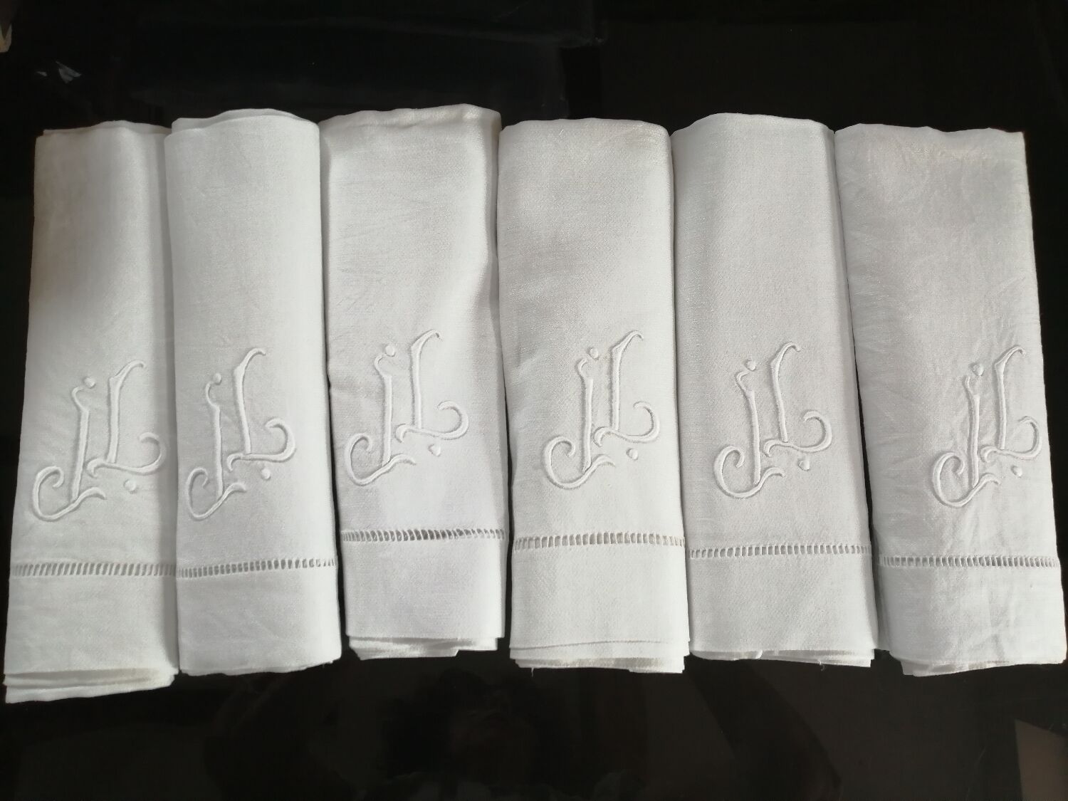 Lot de 6 serviettes anciennes brodées