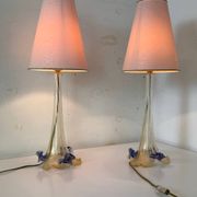 Set of 2 vintage romantic Venetian Italian table lamps in Murano glass.