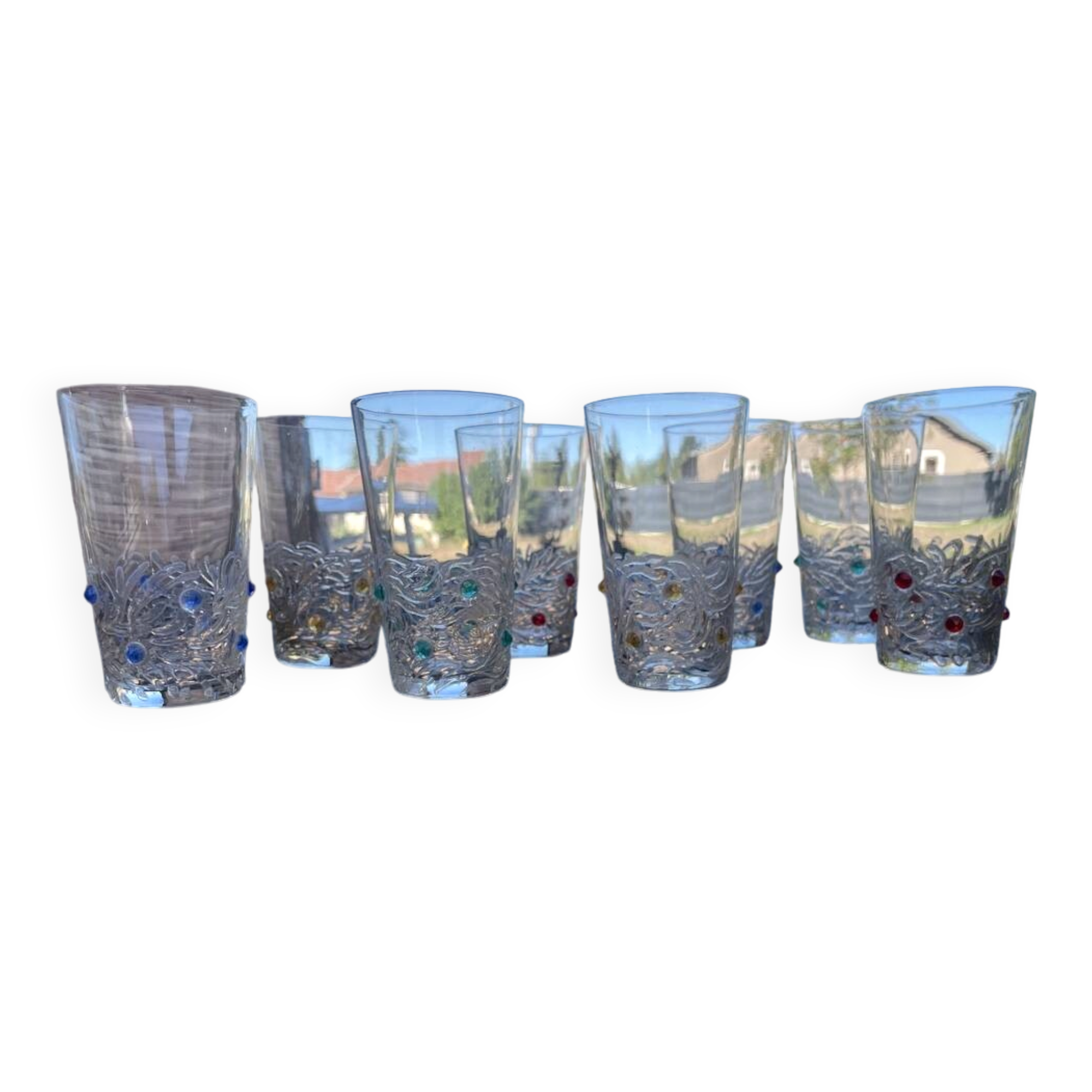 6 gobelets en verre avec des cabochons de couleur porto limoncello