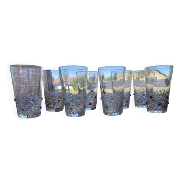 6 gobelets en verre avec des cabochons de couleur porto limoncello