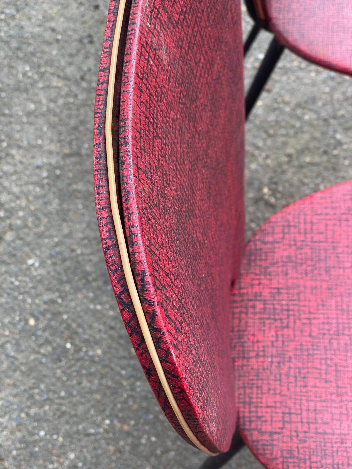 2 petal chairs in burgundy red skai leather and black metal 1950 Sery