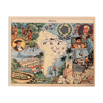 Old poster map of Brazil from 1948 - JP Pinchon