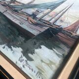 Painting by Henri Schaeffer (1900-1975) "Fishing boat" + frame