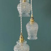Suspension triple tulipes vintage en verre moulé