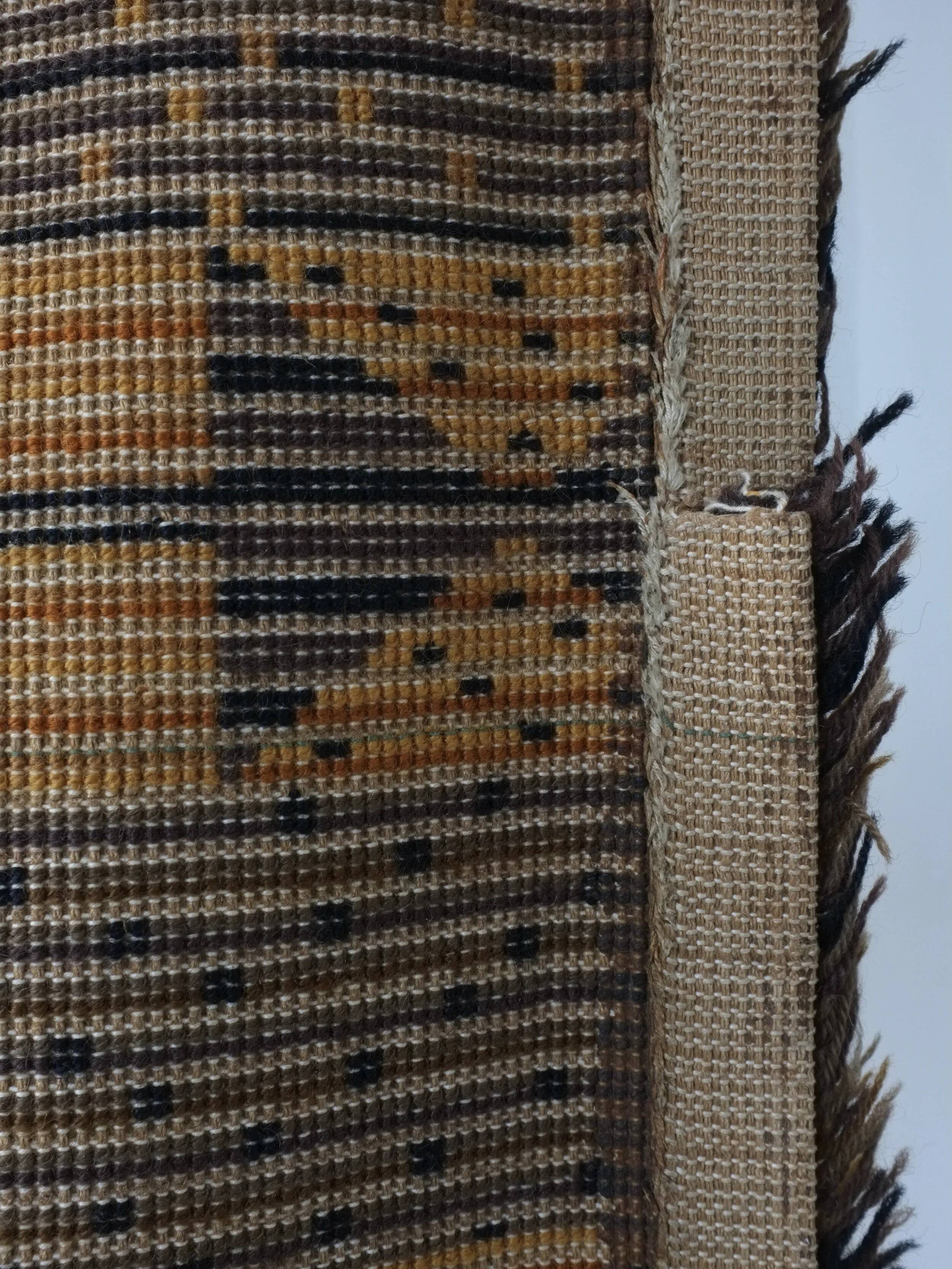 Large Scandinavian brown wool rya rug | Sweden | 1960s