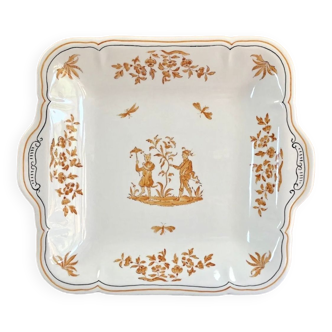 Ancien plat carré creux Longchamp décor Moustier Olérys