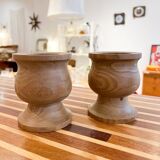 2 turned solid wood candle holders